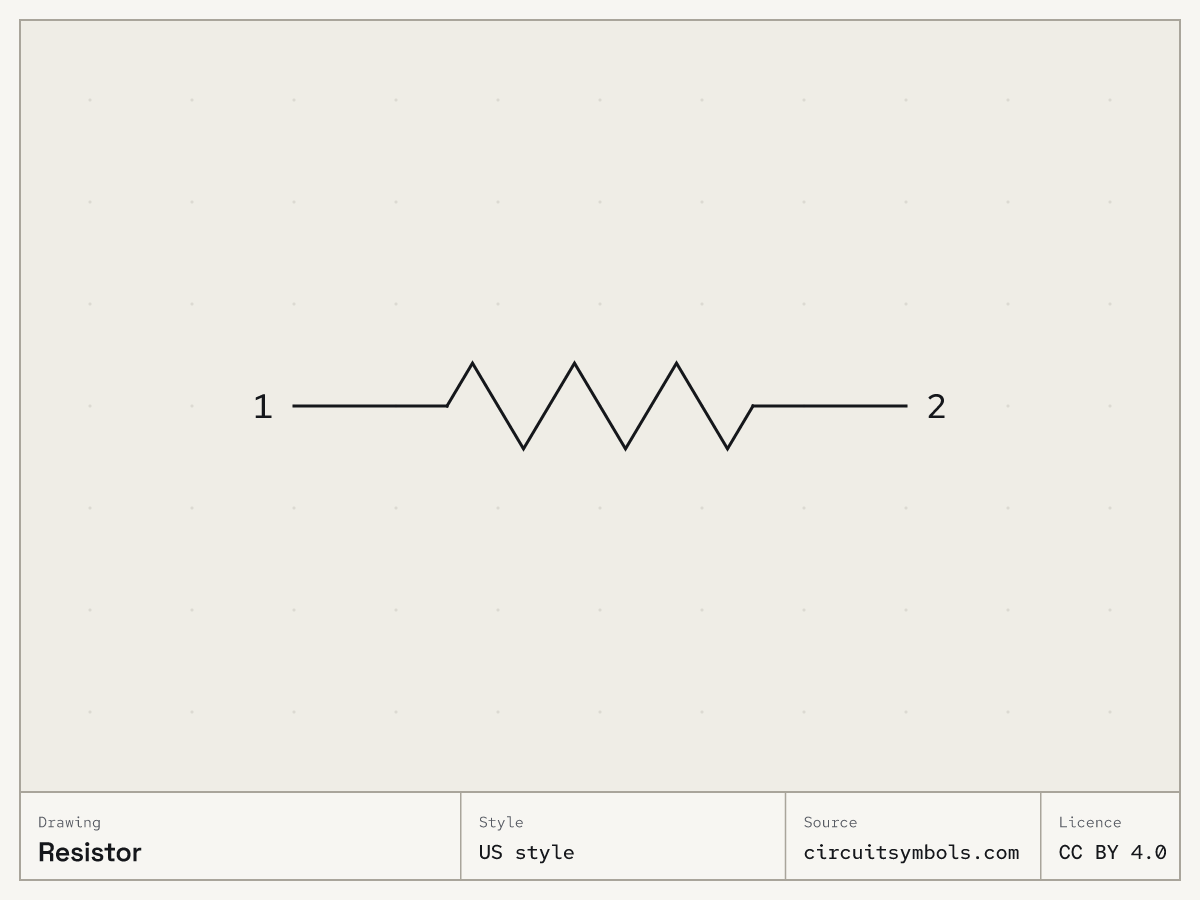 Resistor circuit symbol, US (IEEE 315 style), terminals 1, 2